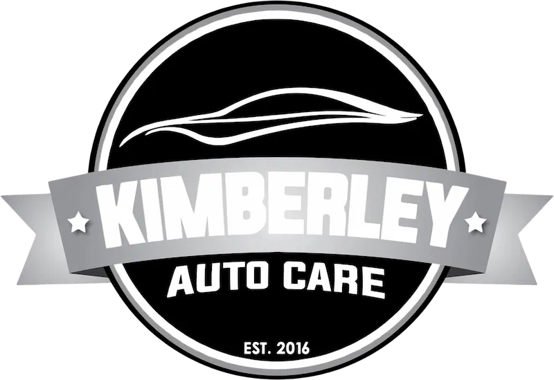 Black and silver Kimberley Auto Care company logo featuring a car silhouette